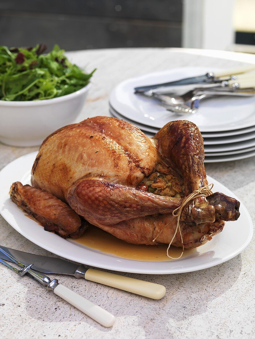 Stuffed turkey with salad leaves