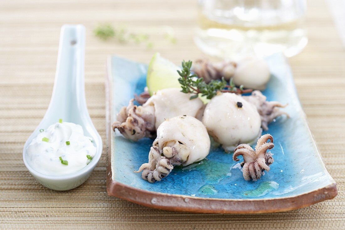 Squid with herb dip