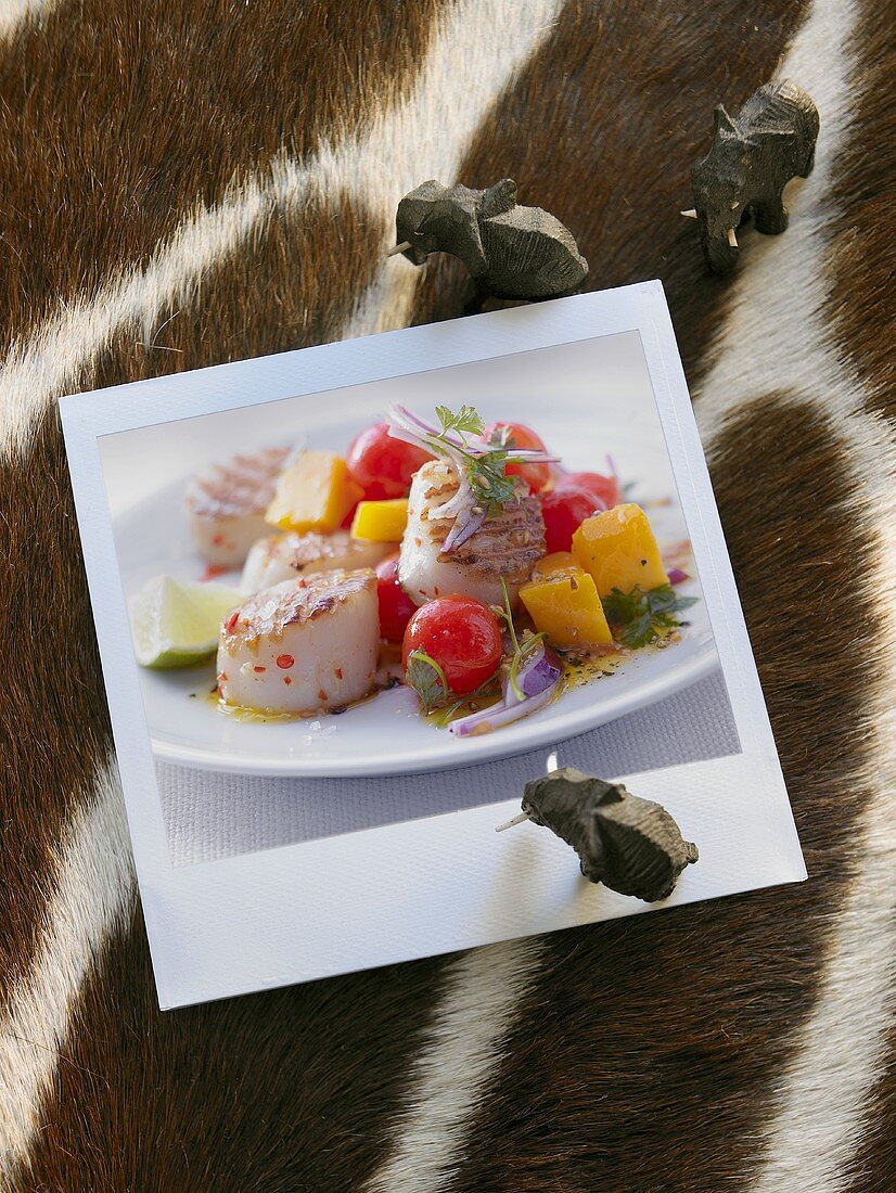 Grilled scallops with tomato and mango salad