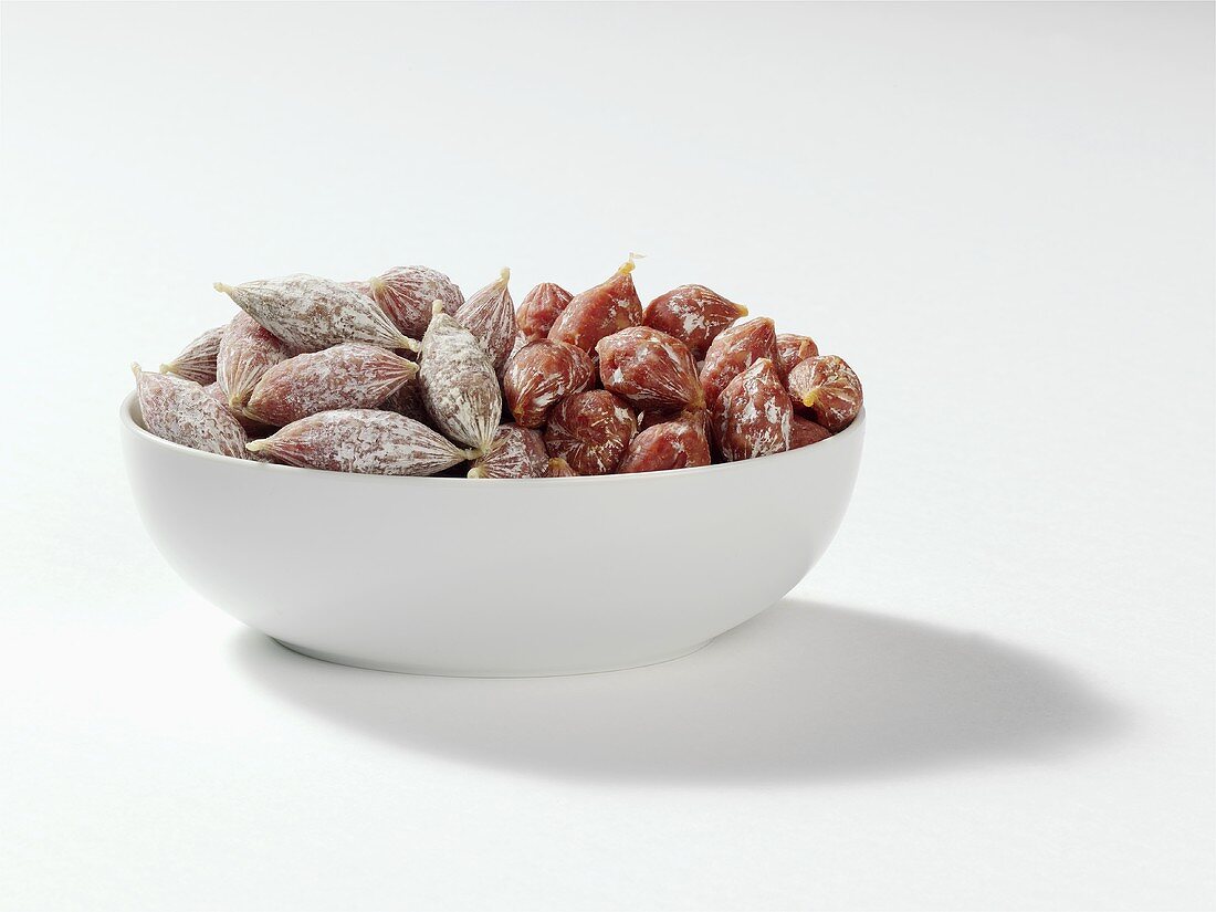 Salametti (small salami) in a bowl