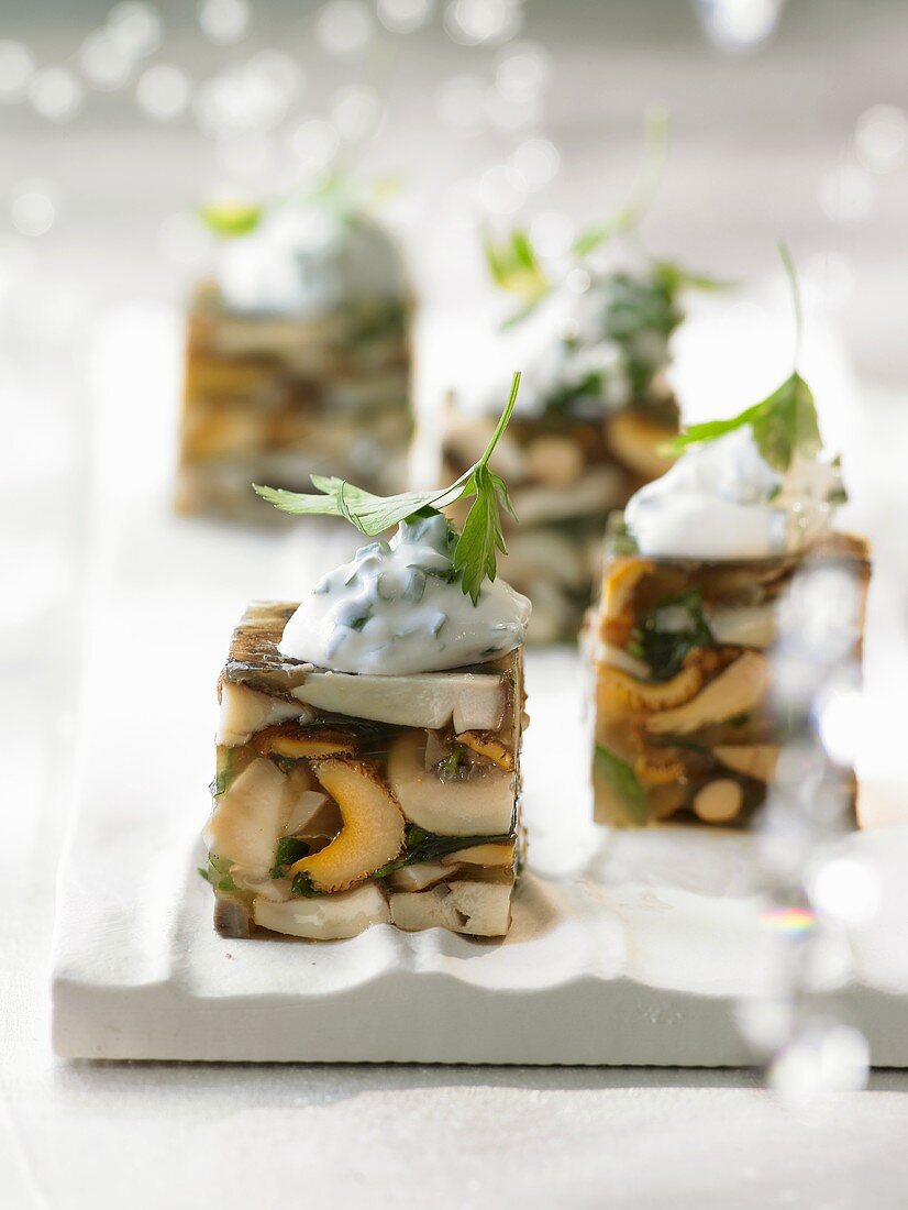 Mushroom terrine with herb crème fraîche