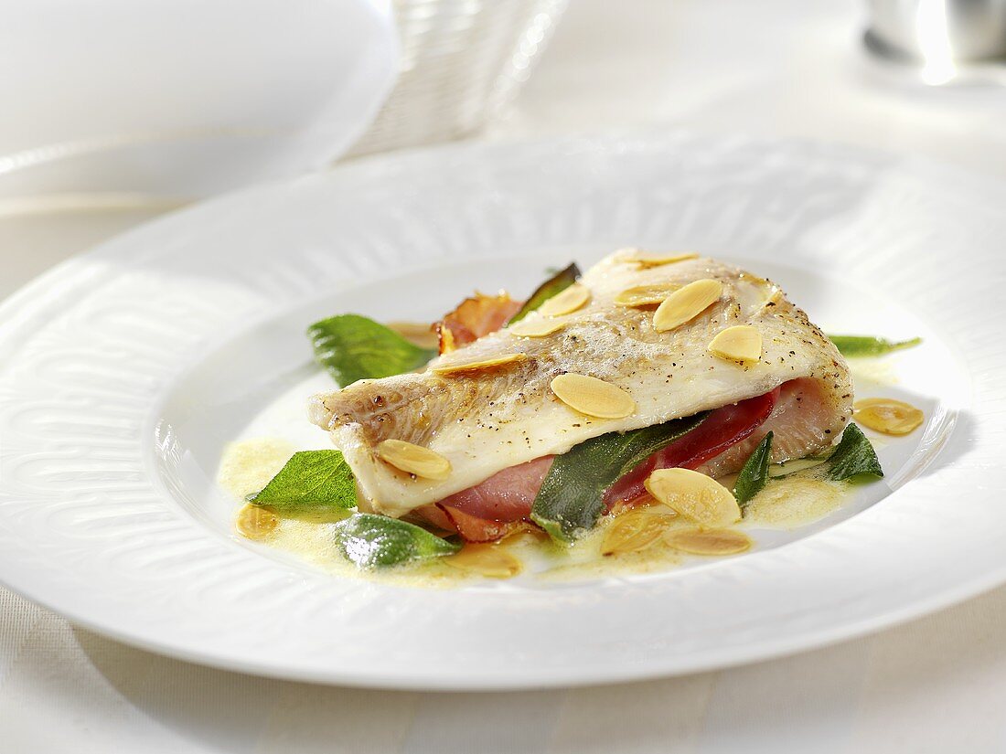 Fish saltimbocca with almond sauce