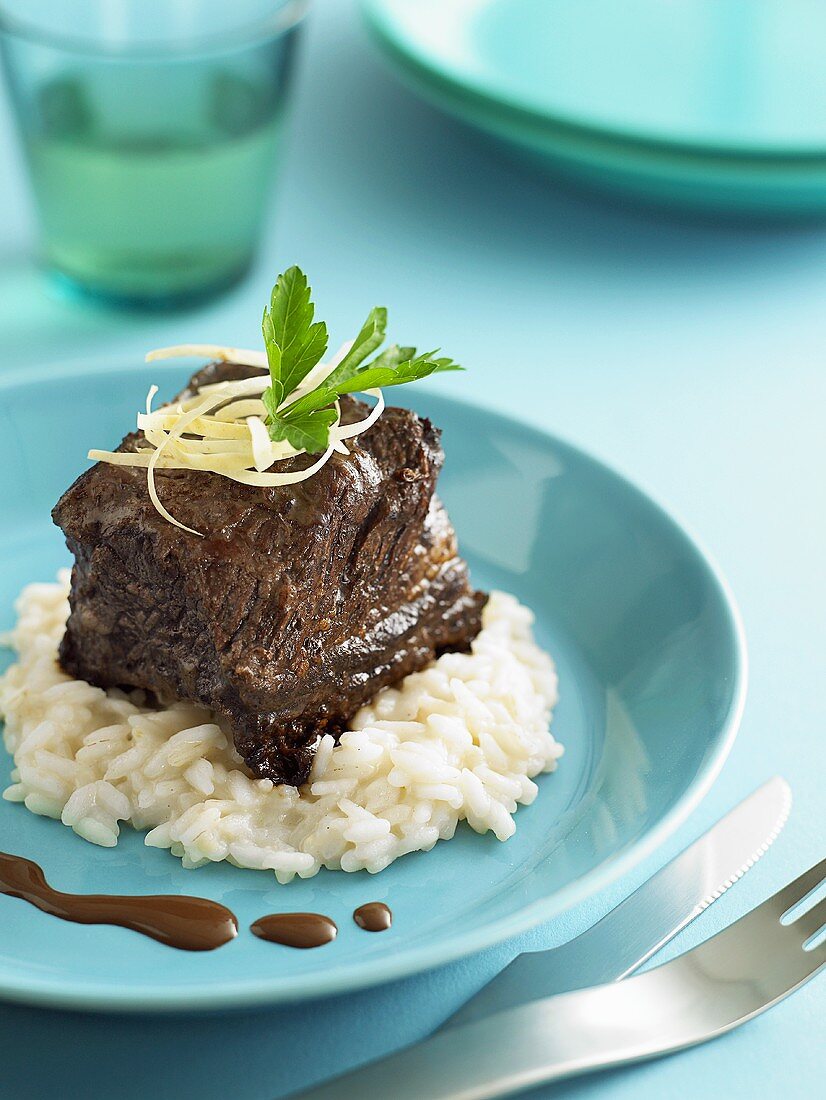 Braised beef on risotto rice