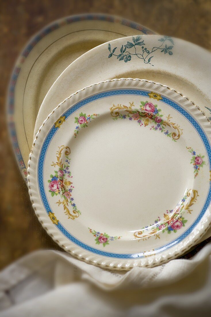 Antique tableware with floral design