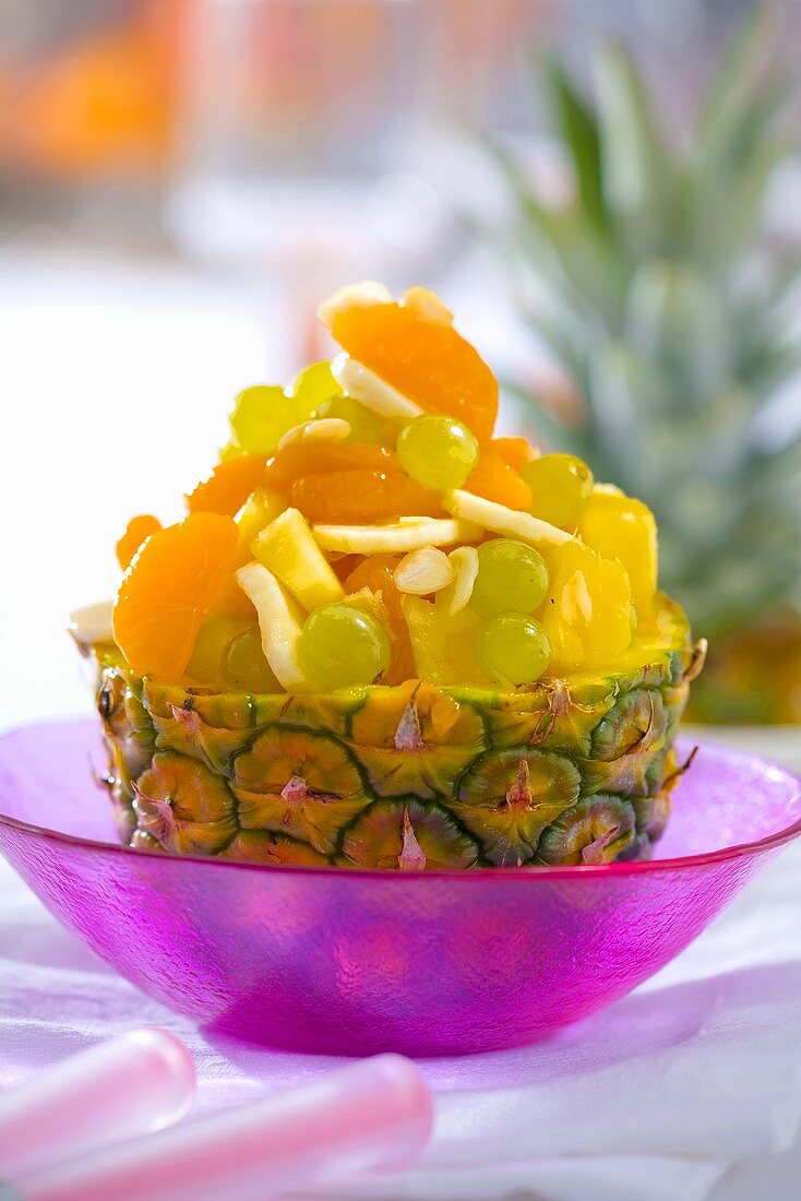 Fruit salad in a hollowed-out pineapple