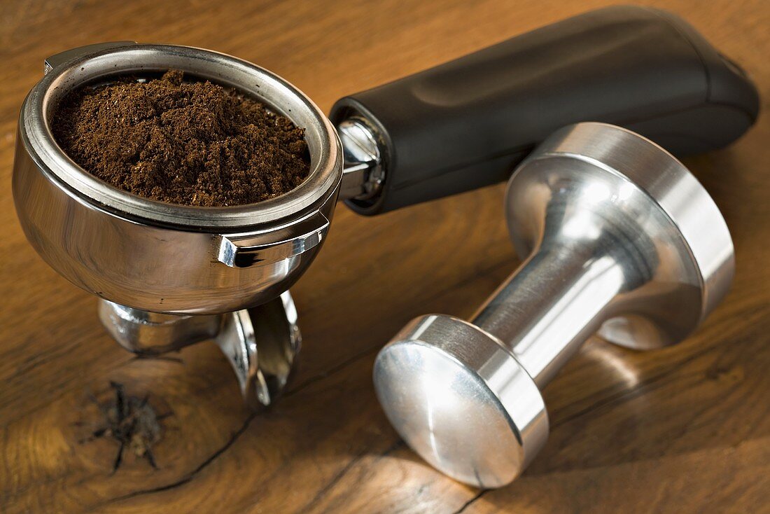 Ground coffee in filter holder