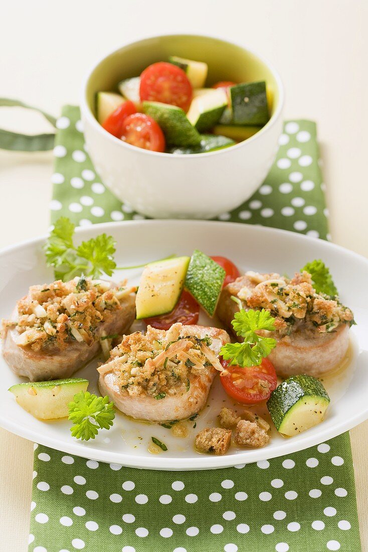 Pork fillet with almond topping
