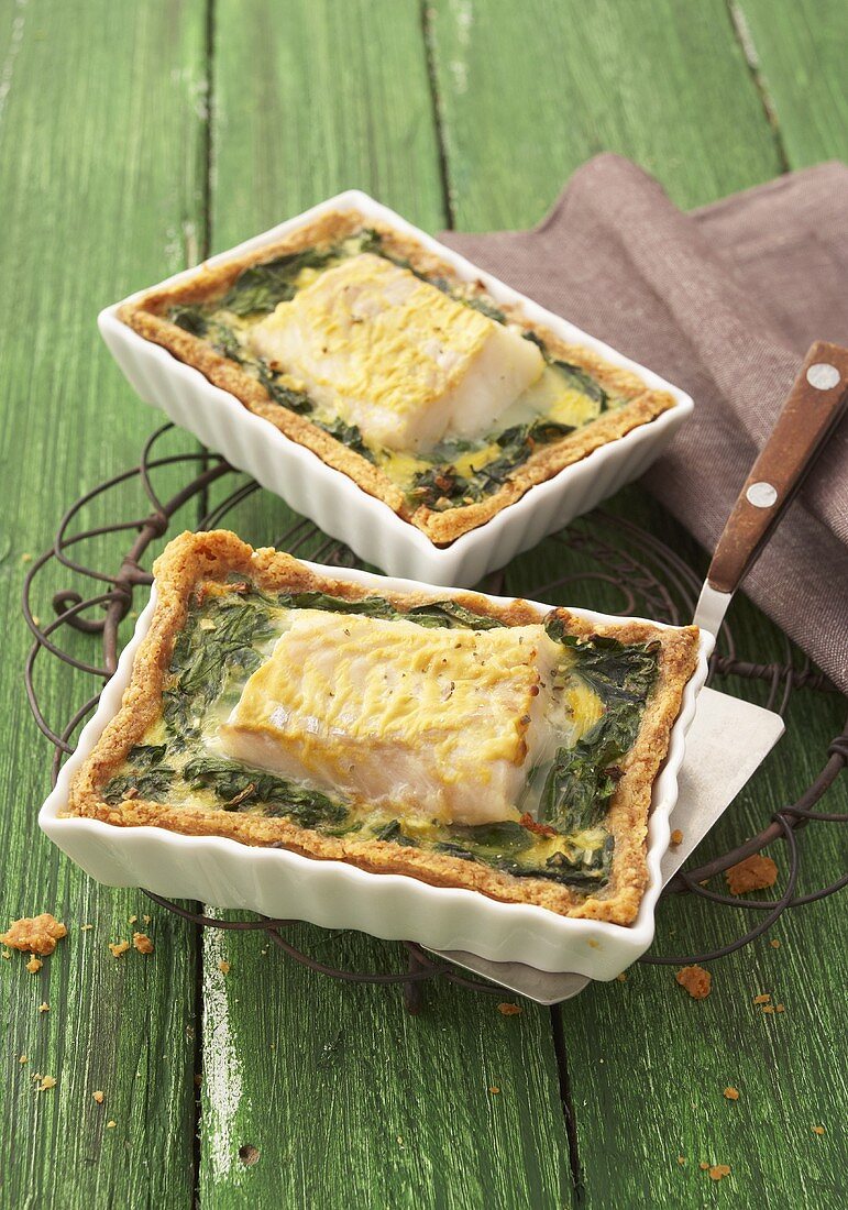 Two fish and spinach quiches