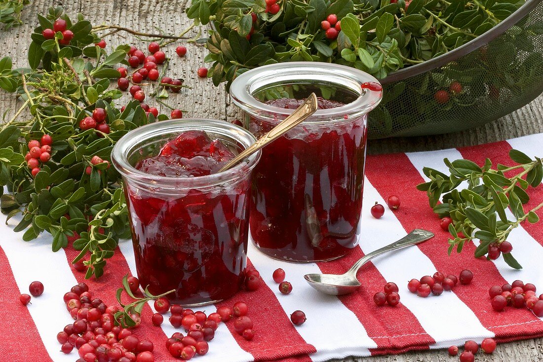 Cranberry jam in two jars