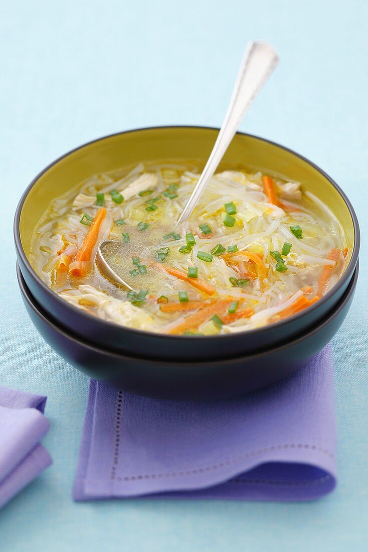 Chicken soup with rice noodles