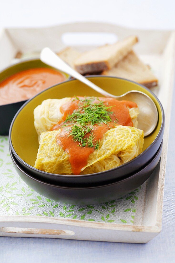 Golabki, Tomatensauce (Kohlrouladen, Hackfleisch-Reisfüllung)