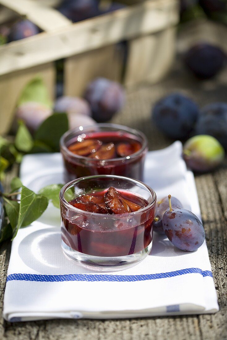 Plum jam in two glasses