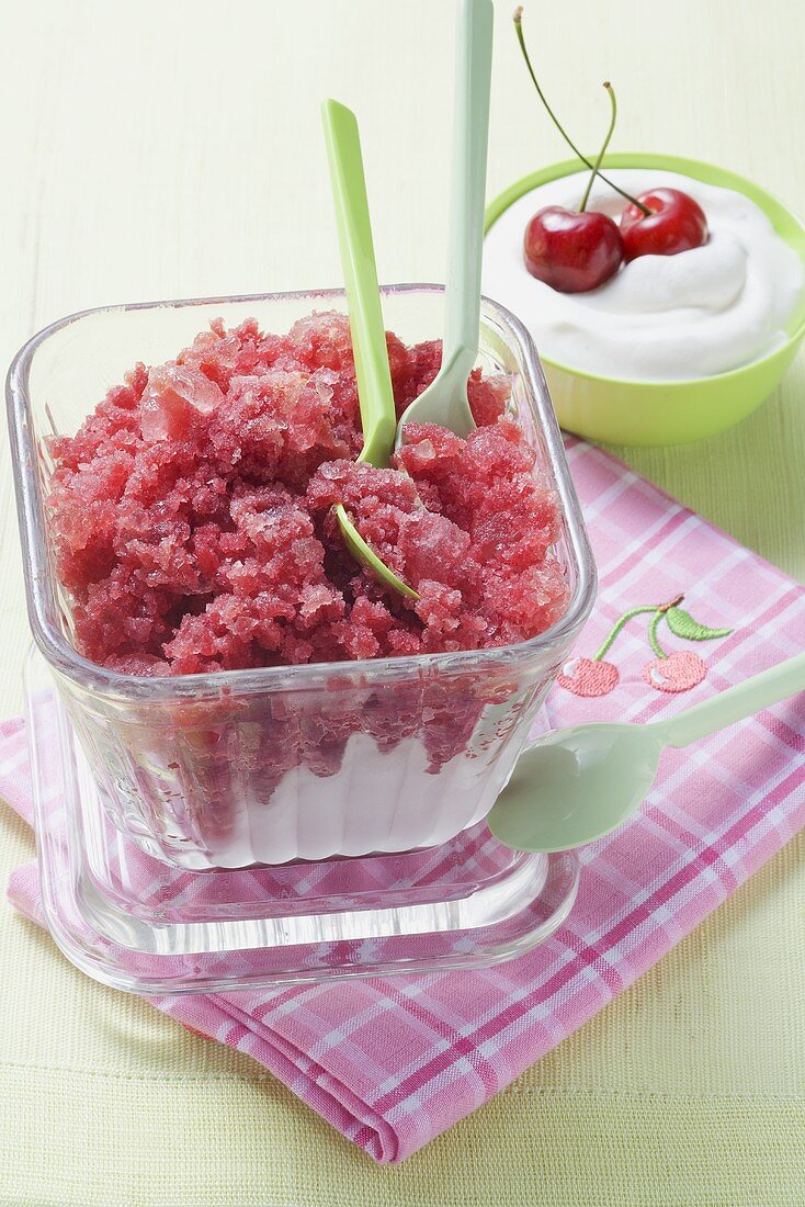 Cherry sorbet with vanilla cream