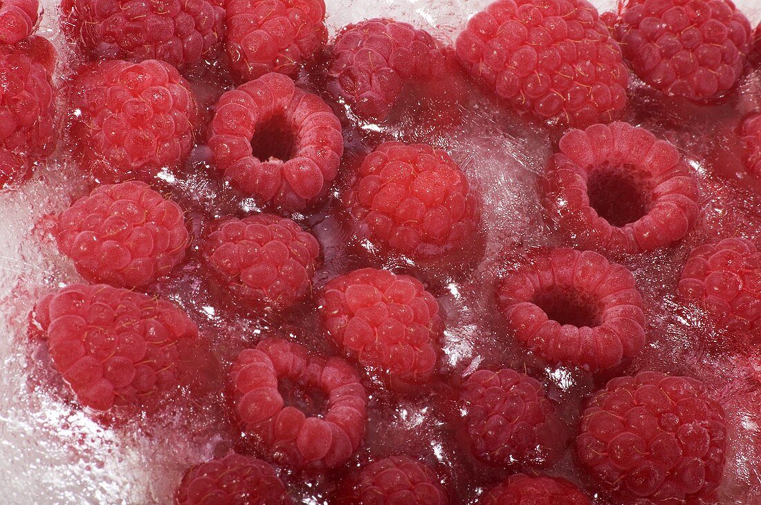 Raspberries in a block of ice