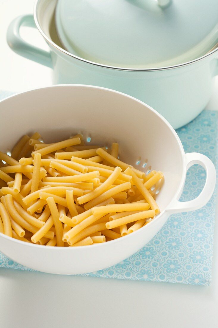 Macaroni in a colander