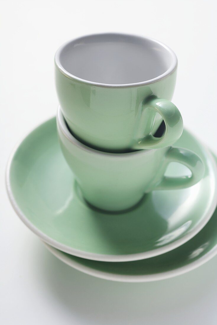 Green espresso cups and saucers
