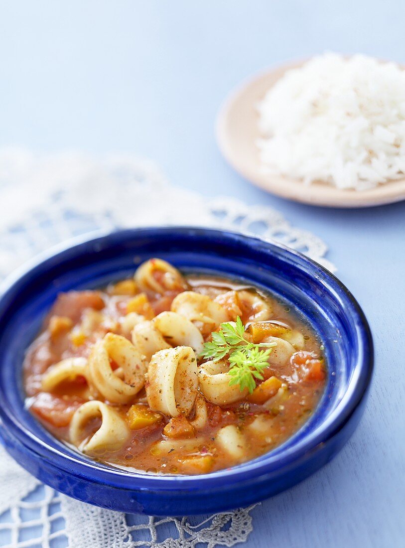 Seafood and tomato stew with rice