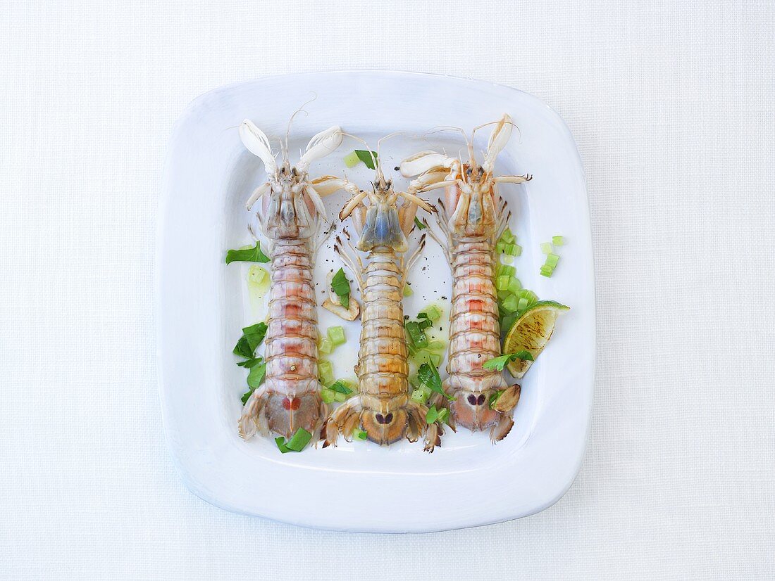 Mantis shrimps with herbs and lime