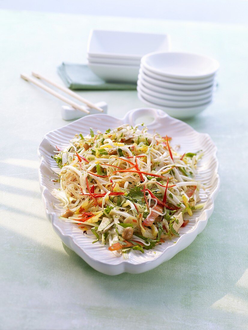 Glass noodle salad with smoked tofu and sprouts