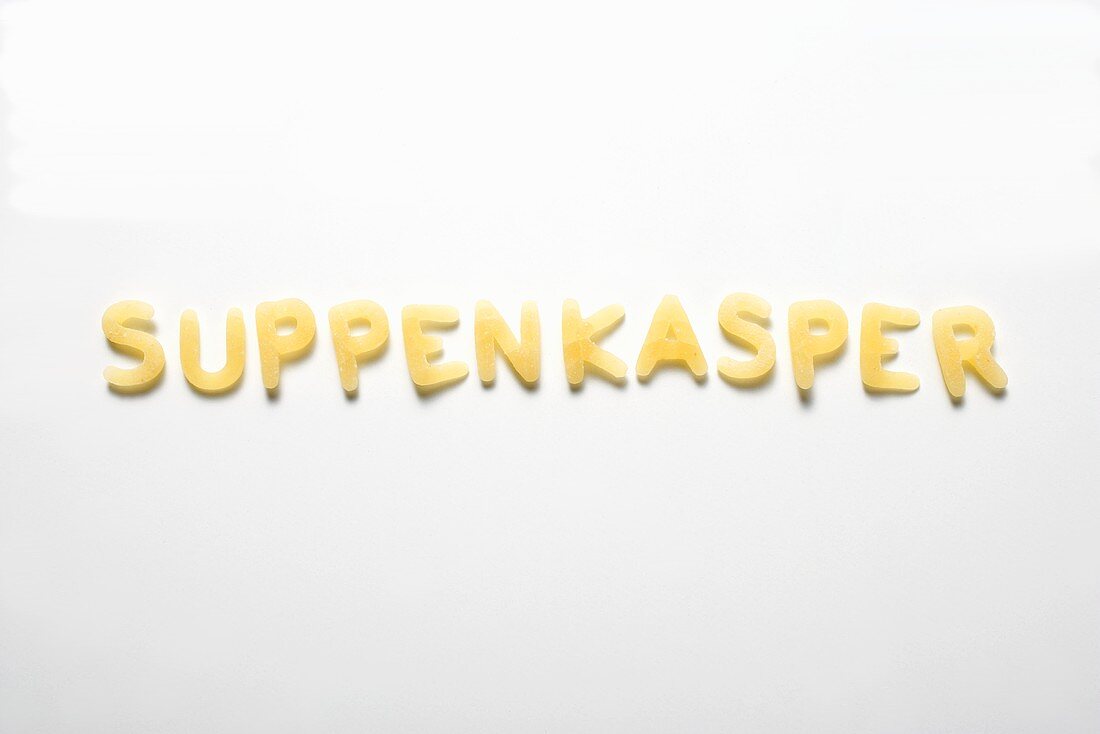 The word SUPPENKASPER (story book character) in alphabet pasta