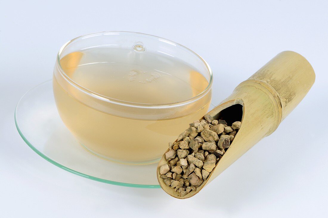 Tea made from Chinese knotweed root in a glass cup