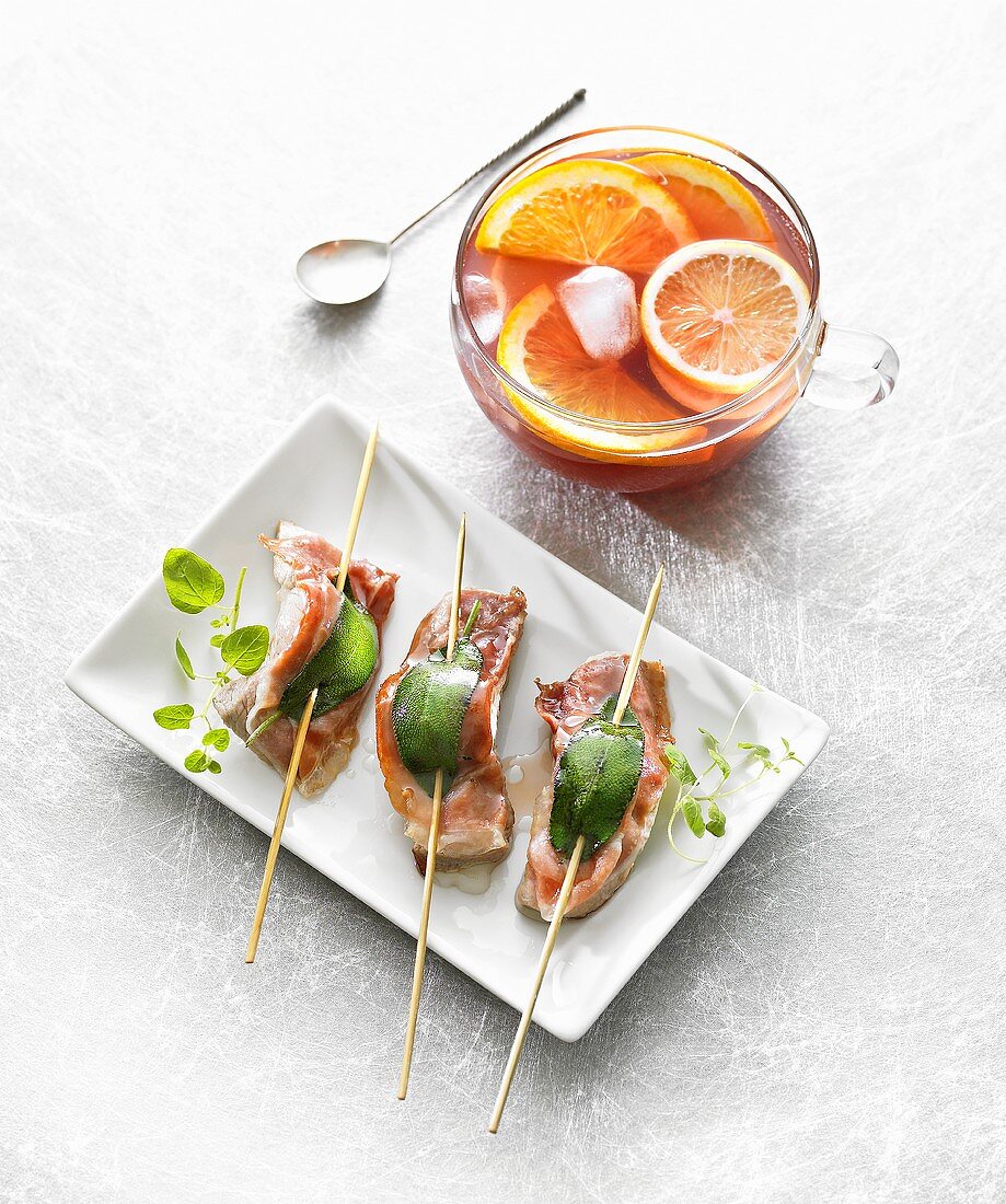 Saltimbocca skewers with sangria