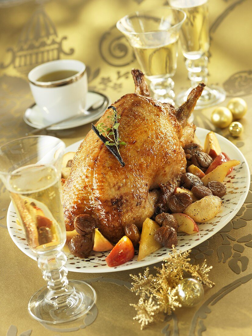 Christmas goose with chestnut and apple stuffing