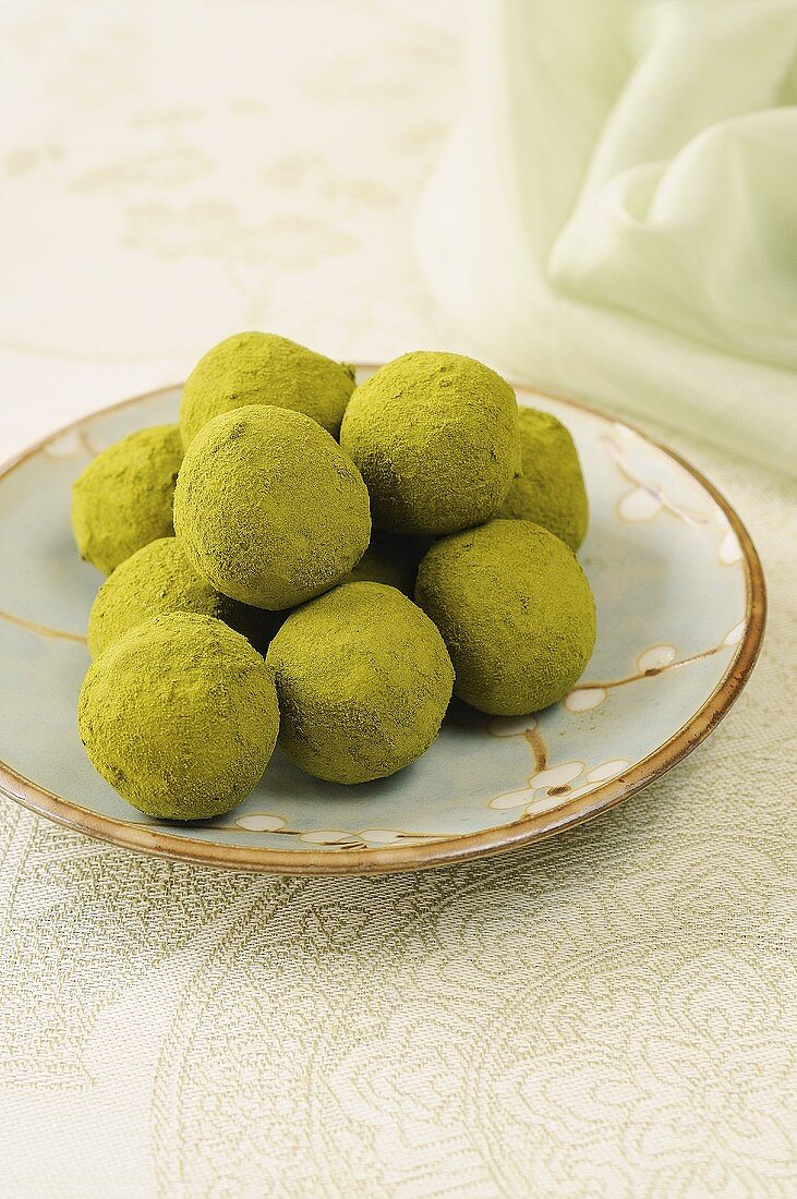 Chocolate truffles rolled in matcha