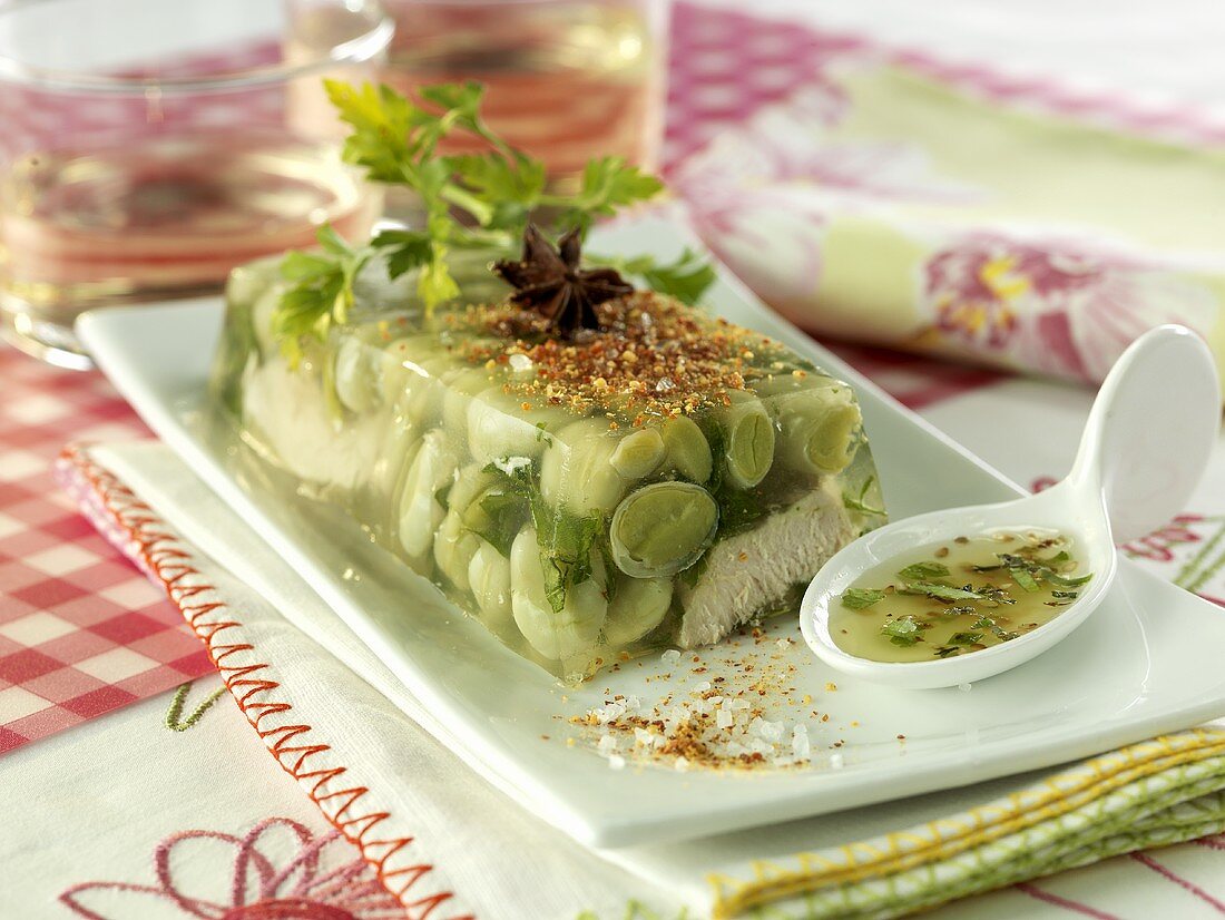 Chicken and beans in aspic