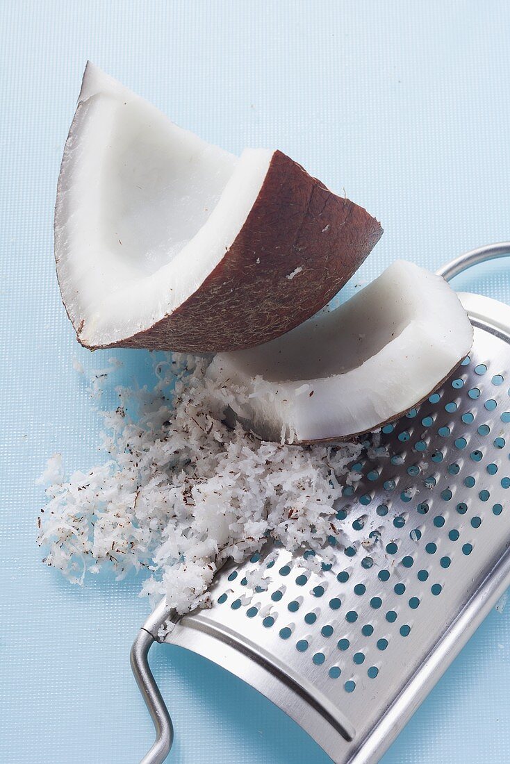 Pieces of coconut with grater