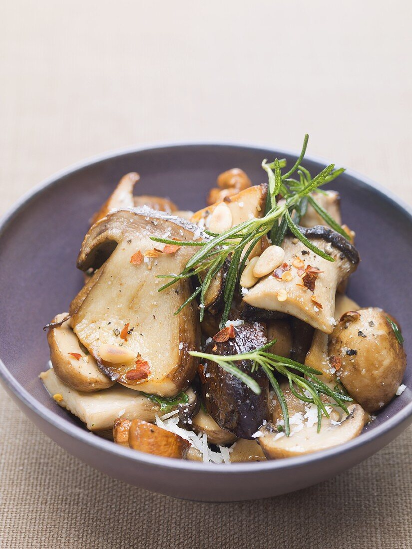 Porcini mushrooms with rosemary, Parmesan and chilli flakes