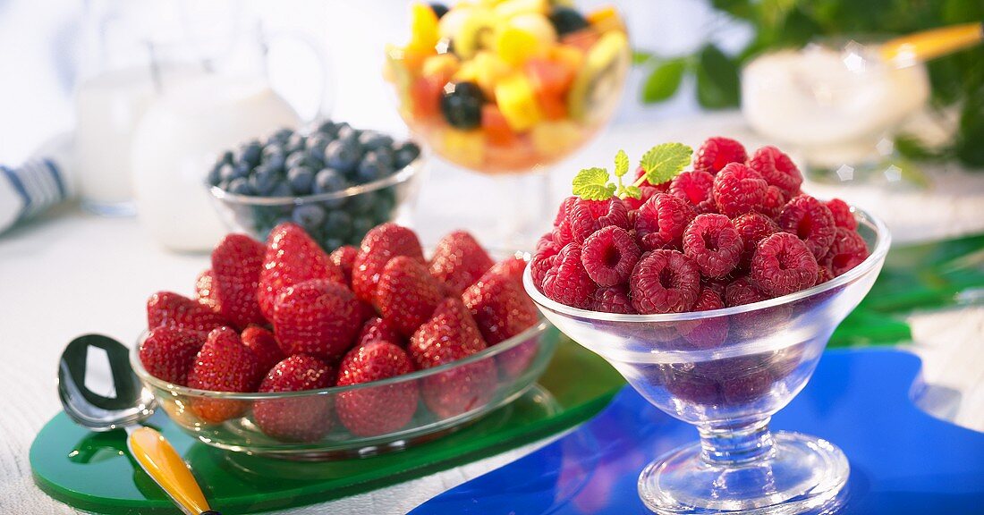 Frozen fruit in glass dishes