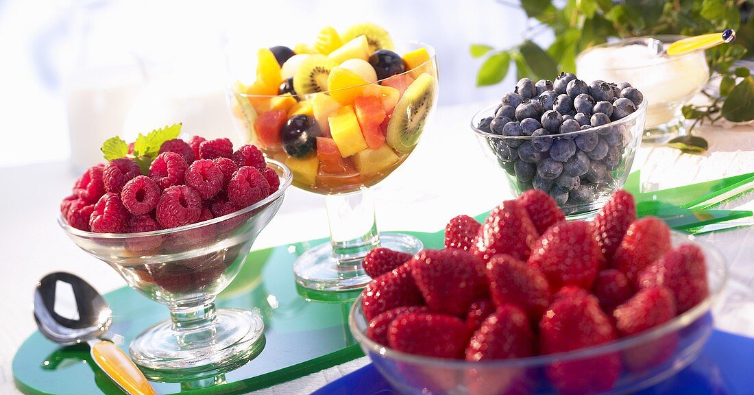 Frozen fruit in glass dishes