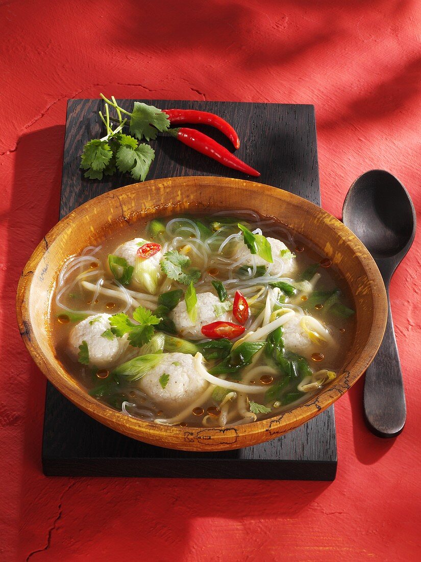 Chicken soup with dumplings and glass noodles (Thailand)