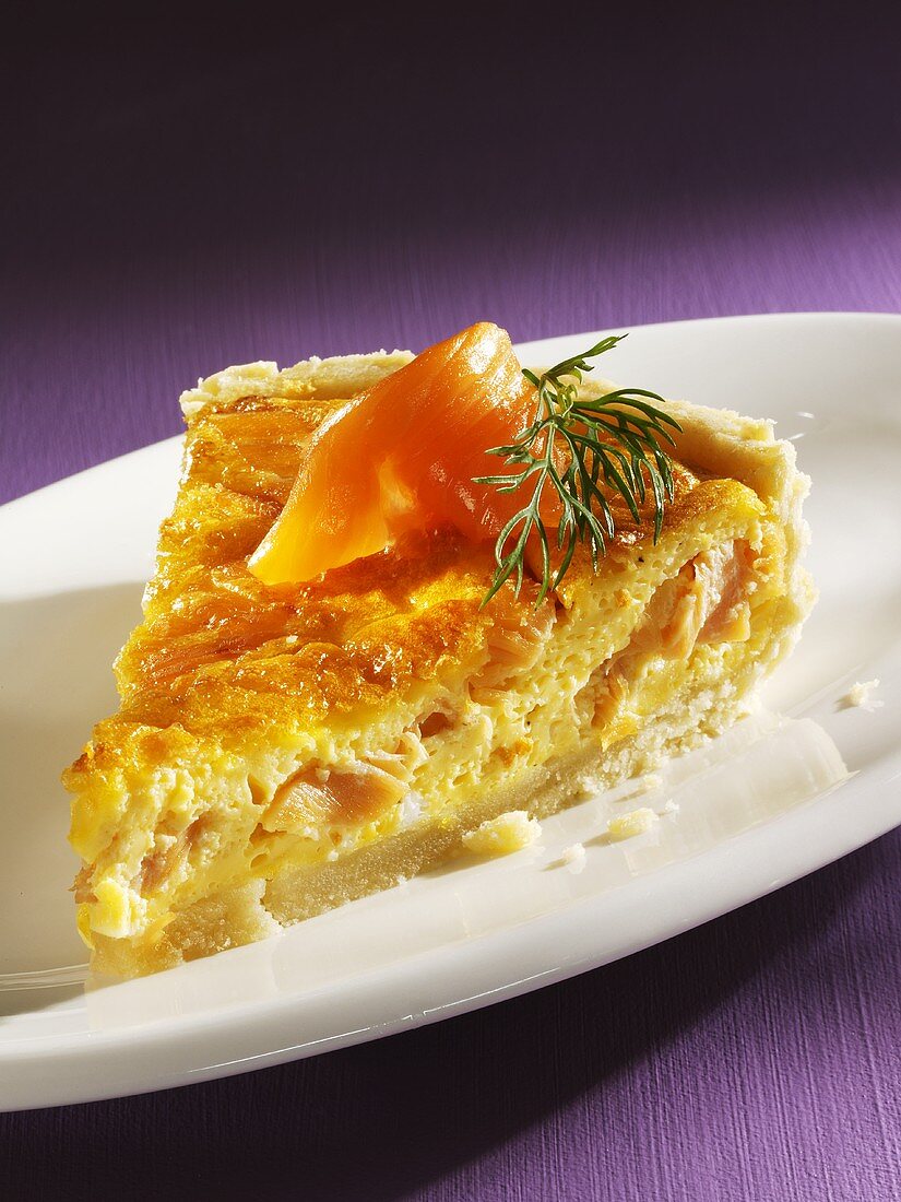 A piece of quiche with smoked salmon