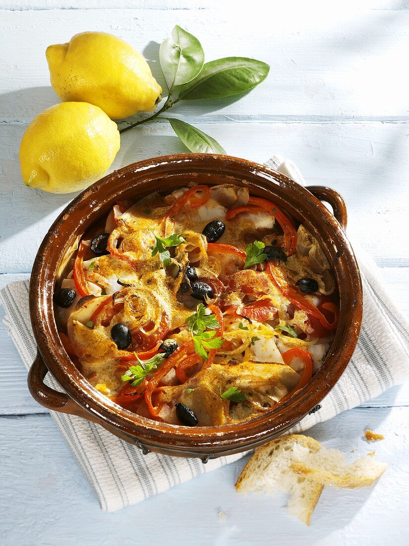 Fish stew with peppers and olives (Spain)