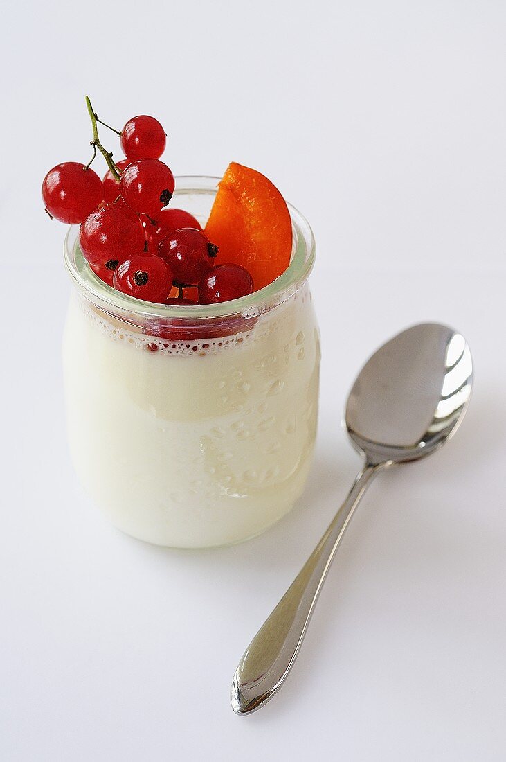 Natural yoghurt with redcurrants and apricots