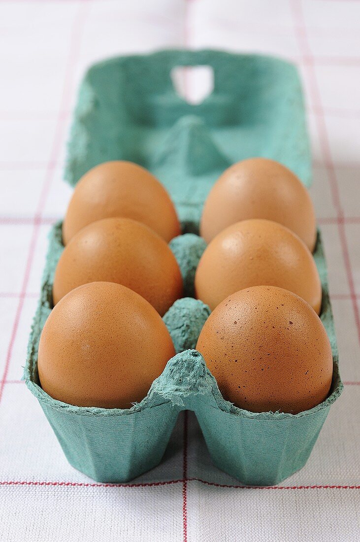 Braune Eier im Eierkarton