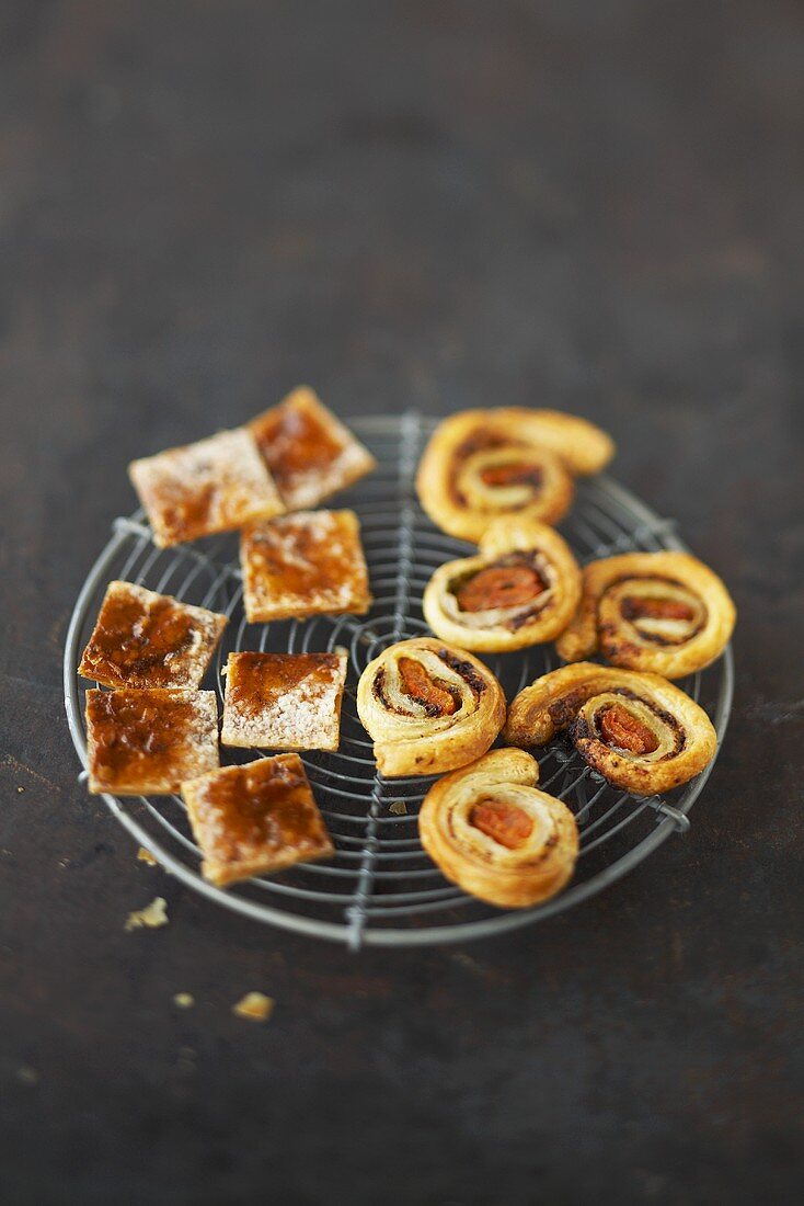 Sweet puff pastries and savoury puff pastry pinwheels