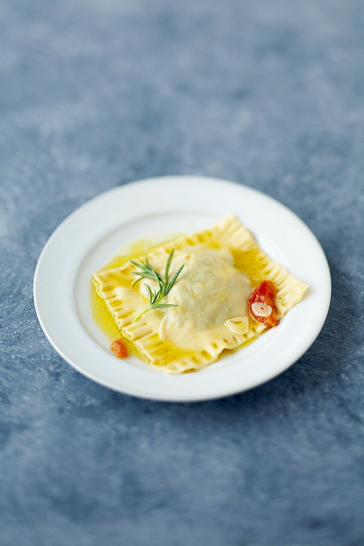Ravioli with a goat's cheese and spinach filling