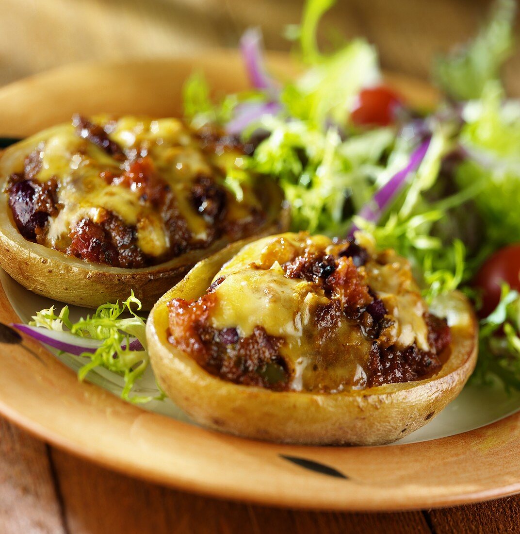 Stuffed potatoes with salad