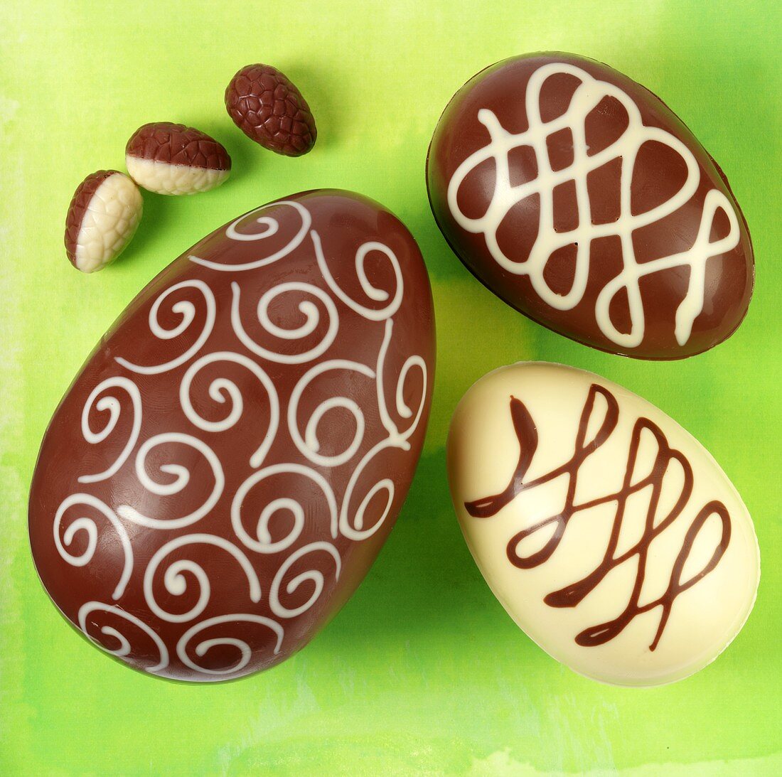 Large and small chocolate Easter eggs