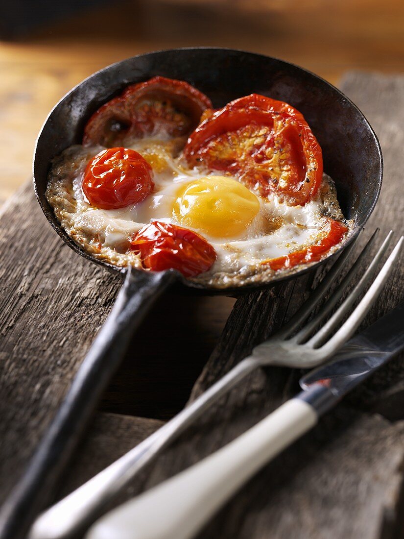Fried tomatoes with fried egg