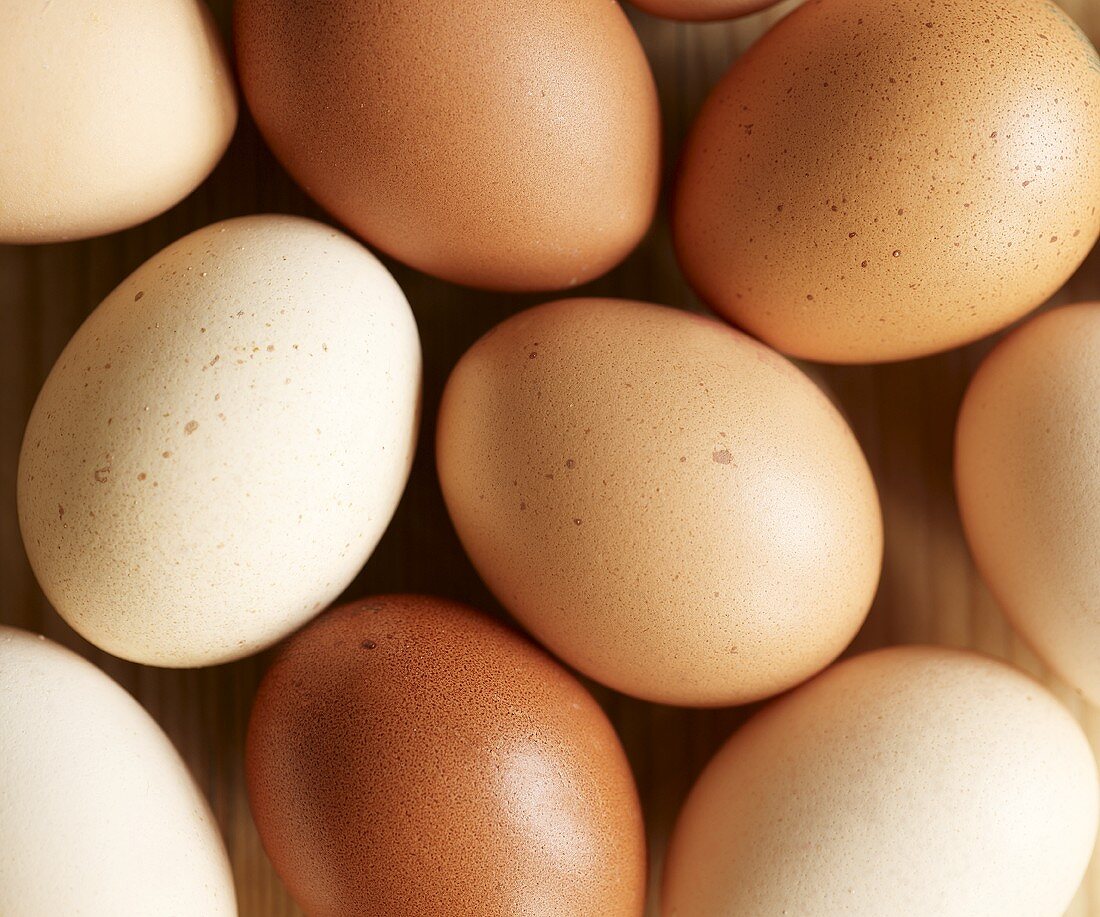 Brown eggs on wooden background