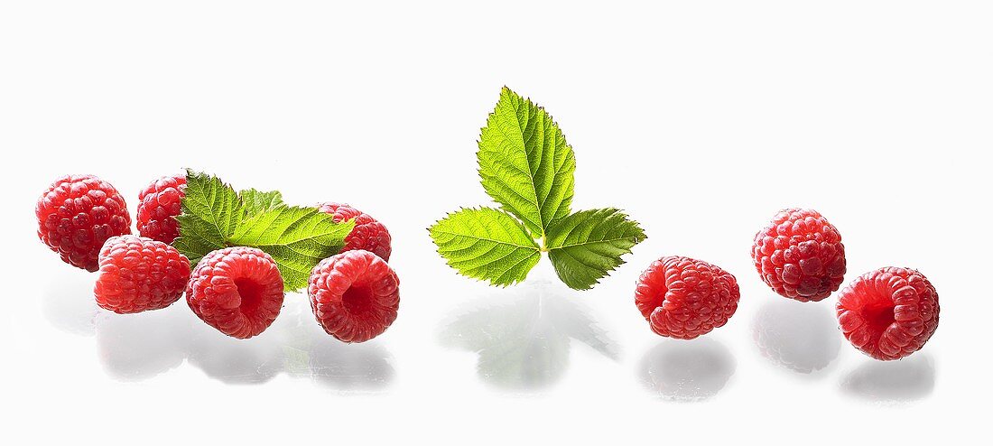 Raspberries with leaves