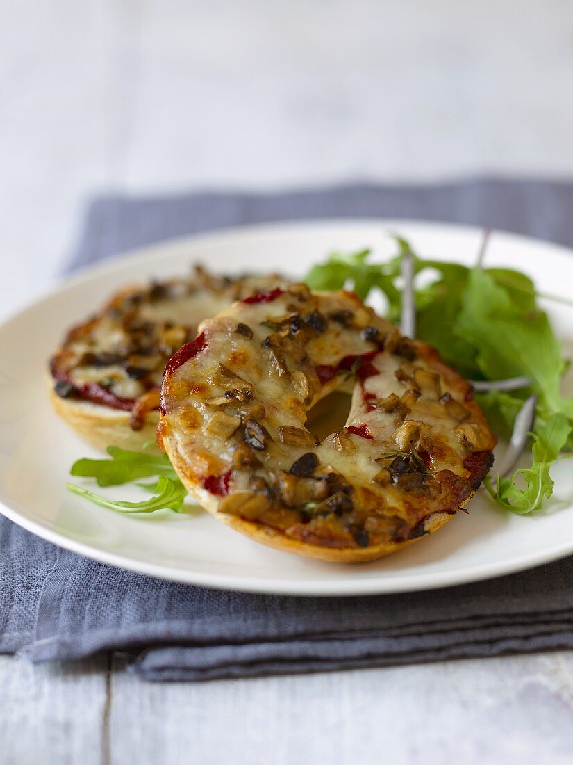 Mushroom pizza bagel