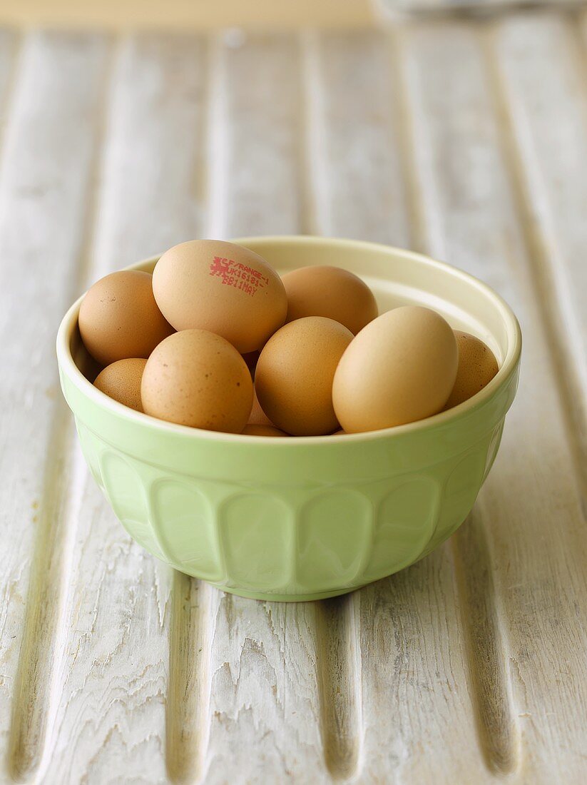 Brown eggs in a bowl