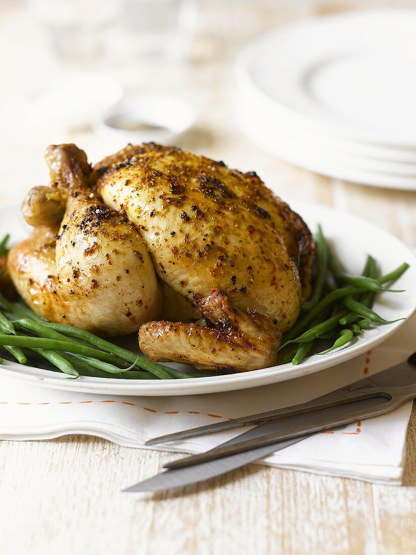 Roast chicken with green beans