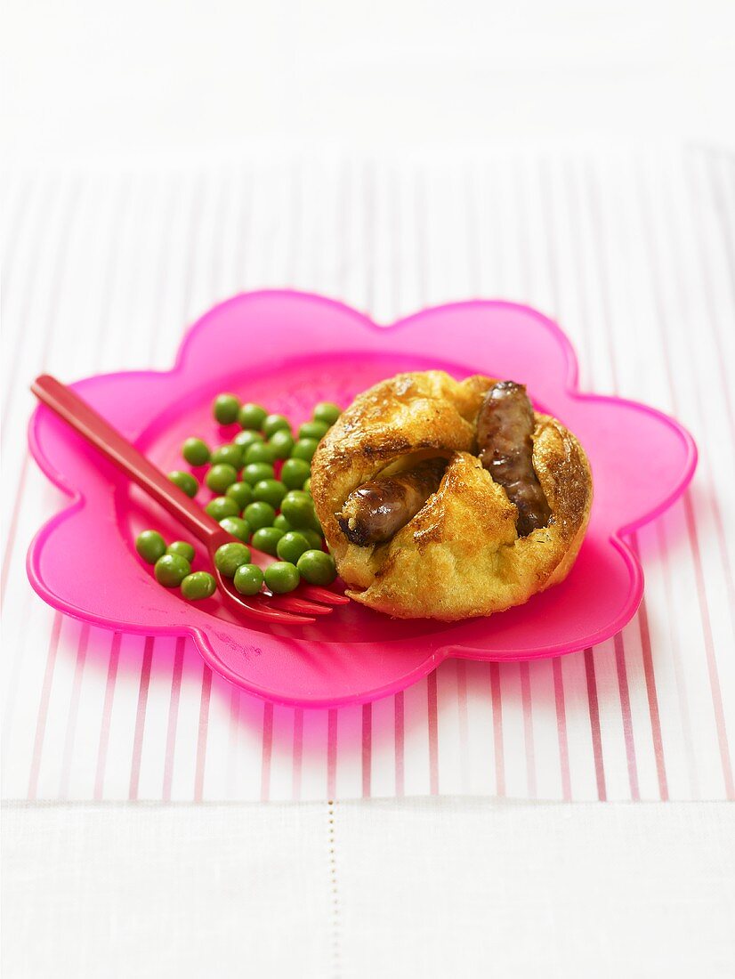 Toad-in-the-hole (sausages in batter) for children