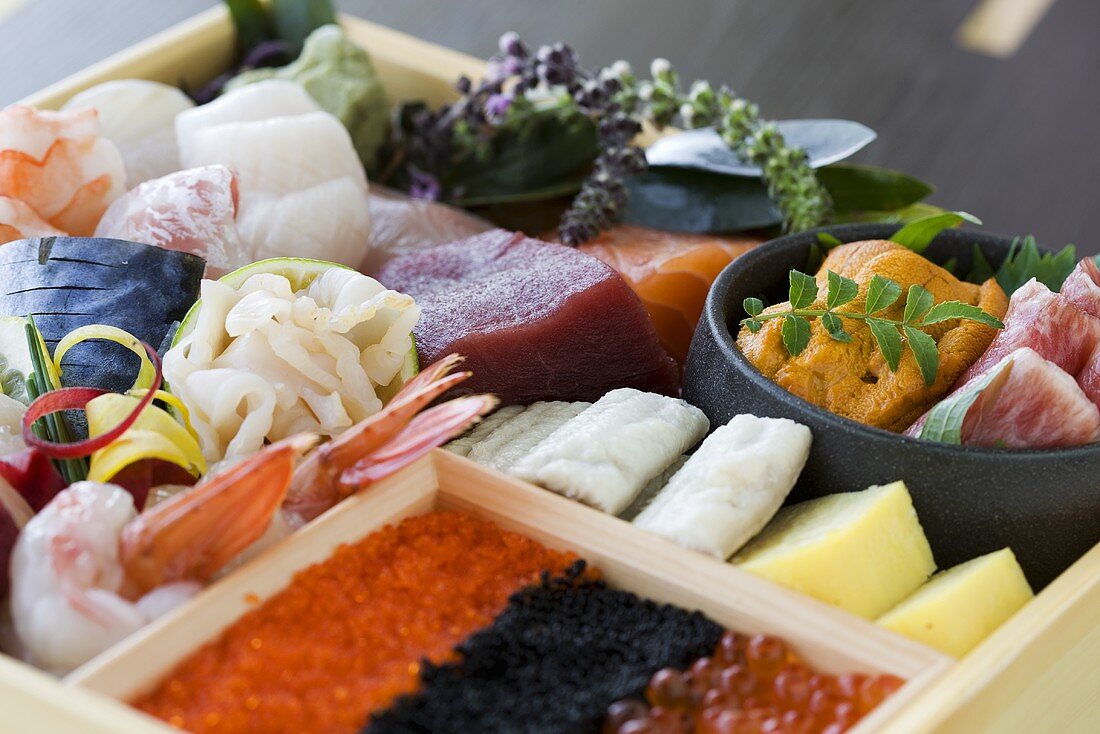 Sashimi platter with caviar
